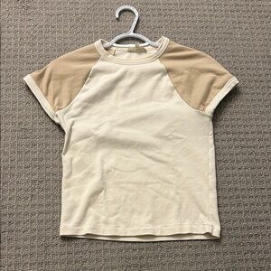 Madewell Cream Tee with Tan Raglan Sleeves - Short Sleeve